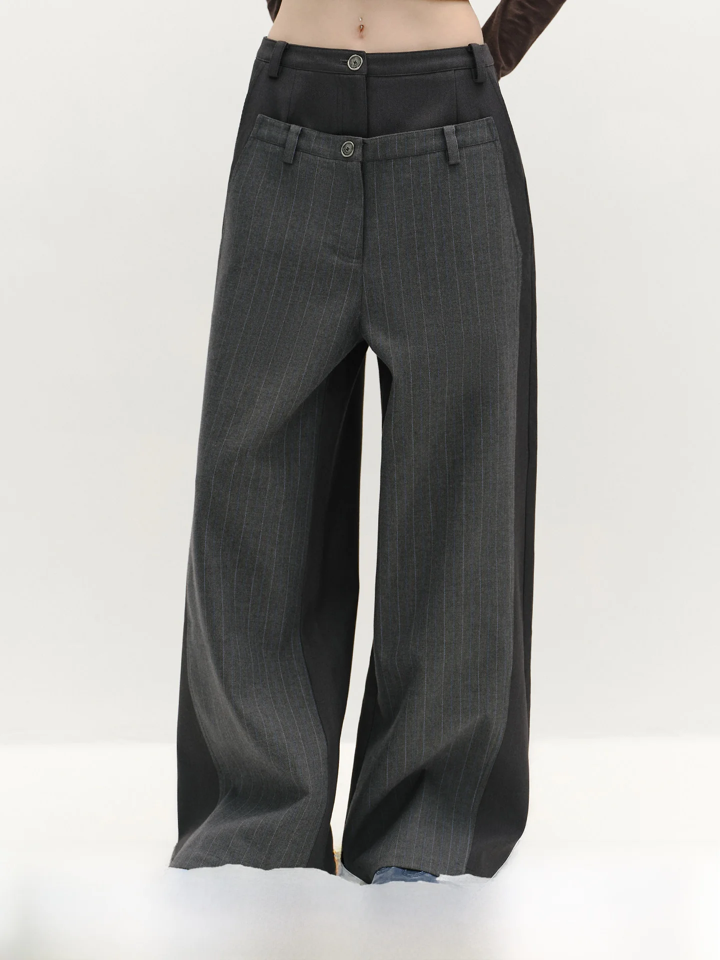 

Женские брюки-костюм TearOcean с высокой талией, прямые, повседневные, с вертикальными полосками и вставками, длинные, осенние