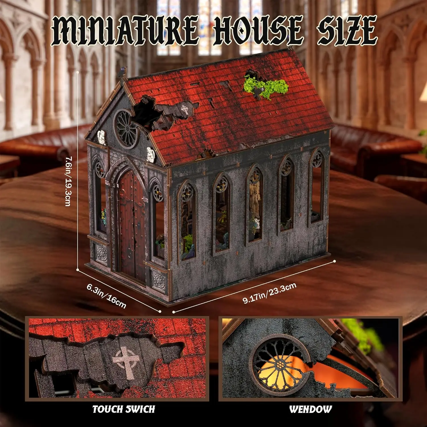 Kit de Casa en Miniatura DIY con Luz LED, Rompecabezas de Madera 3D para Adultos y Adolescentes, Decoración para Rincón de Lectura, Regalo