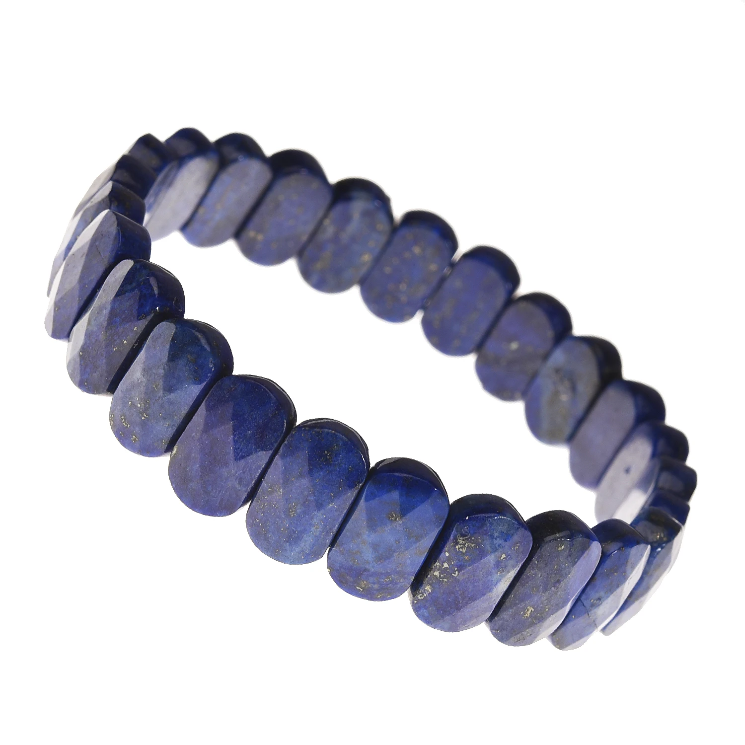 Precious Gemstone 9x15mm Faceted Oval Beads Stretch Bracelet 7 Inch Unisex