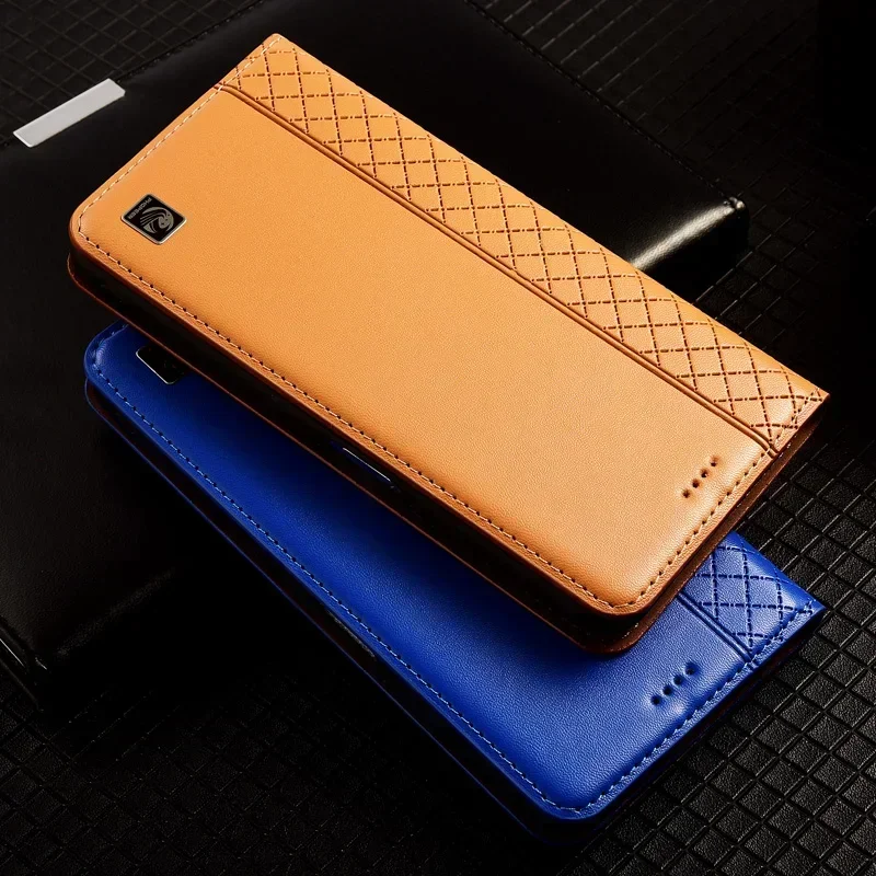 Flip Case For XIAOMI 17 17Pro Pro Max 5G Genuine Leather Magnetic Book Cover Luxury Cowhide Grid Pattern Wallet Cases Covers - náhled 6