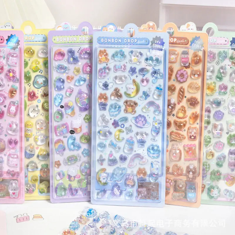 

3D Embossed Gem Crystal Stickers Cute Rabbit Cartoon Animal Decals For Phone Notebook Decoration Kids Girls Reward Craft Toys