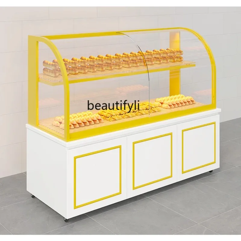 

Bread Display Cabinets Semi-Curved Cake Shop Baking Wall-Side Island Baking Commercial Glass Cabinet Shelf