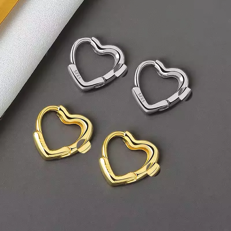 Chất Liệu Bạc 925 Không Đều Lõm-Lồi Hình Trái Tim Nhỏ Bông Tai Nữ Mặt Dây Chuyền Trang Sức Bạc