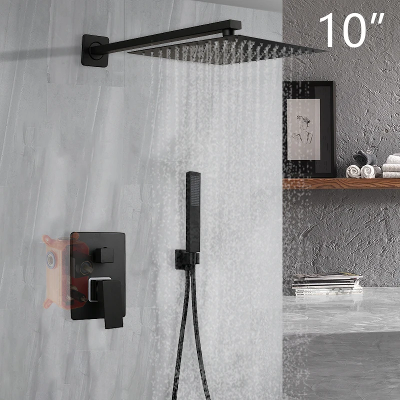 KEMAID  Zwart 8 12 16 Inch Douche Regenval Badkamer Douche Kraan Bad Regen Vierkante LED Licht Douchekop Douche Kraan set