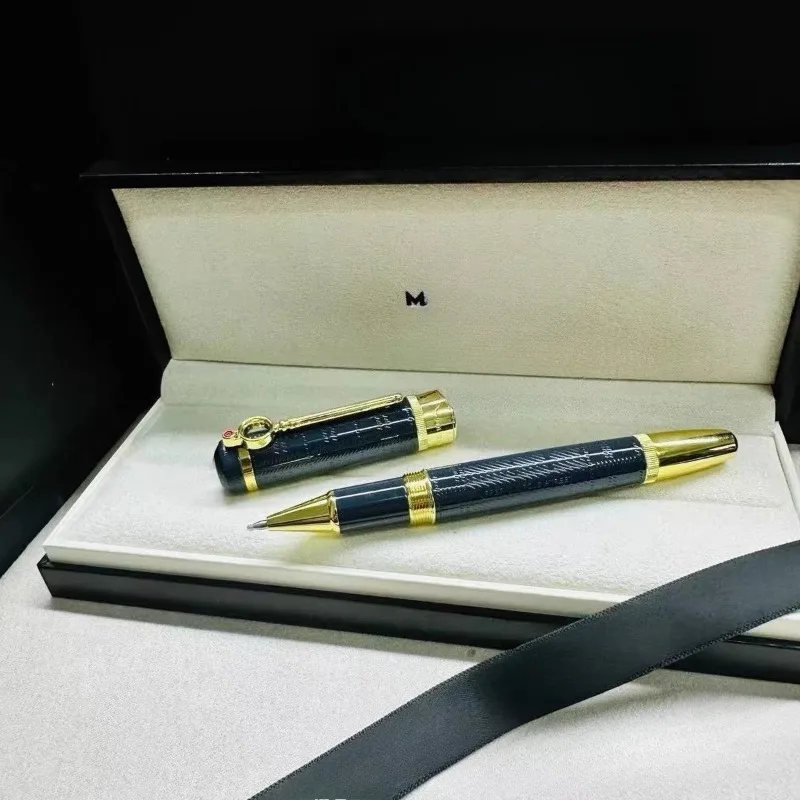 M Embossed Texture Rollerball Signature Pen,Vintage Decorative Ring & Special Pocket Clip Writing Pen for Collection Gift no box