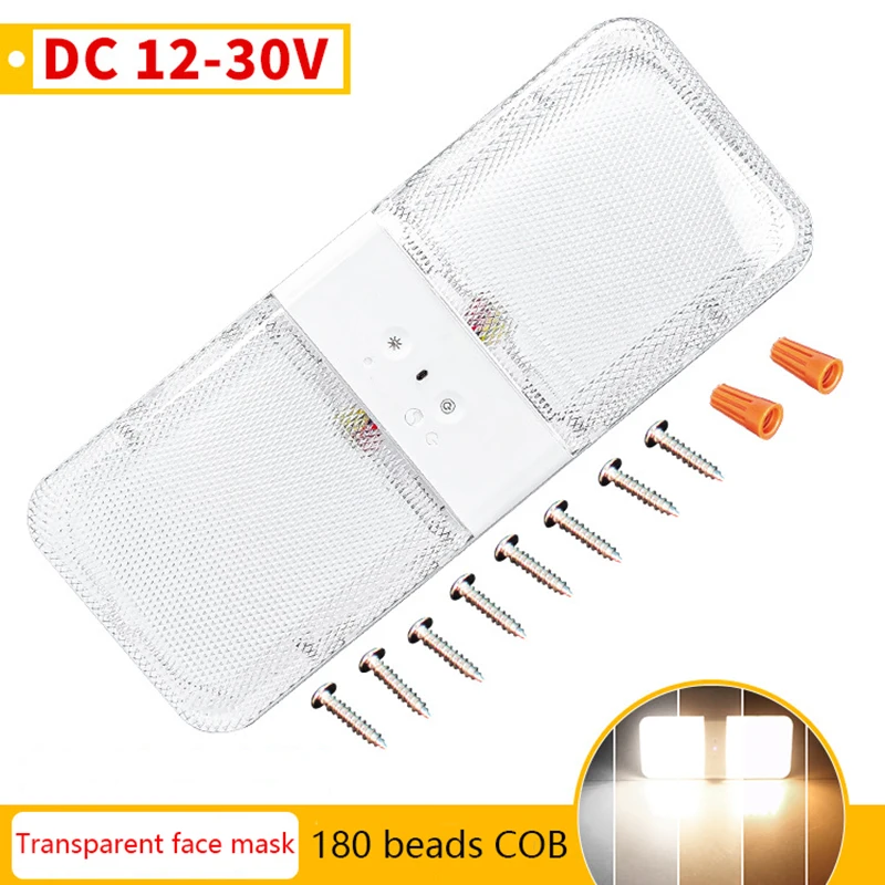 1RV LED Ceiling Double Dome Light ON/OFF Switch Interior Lighting for Car/RV/Trailer/Camper/Boat 12V24V Natural White