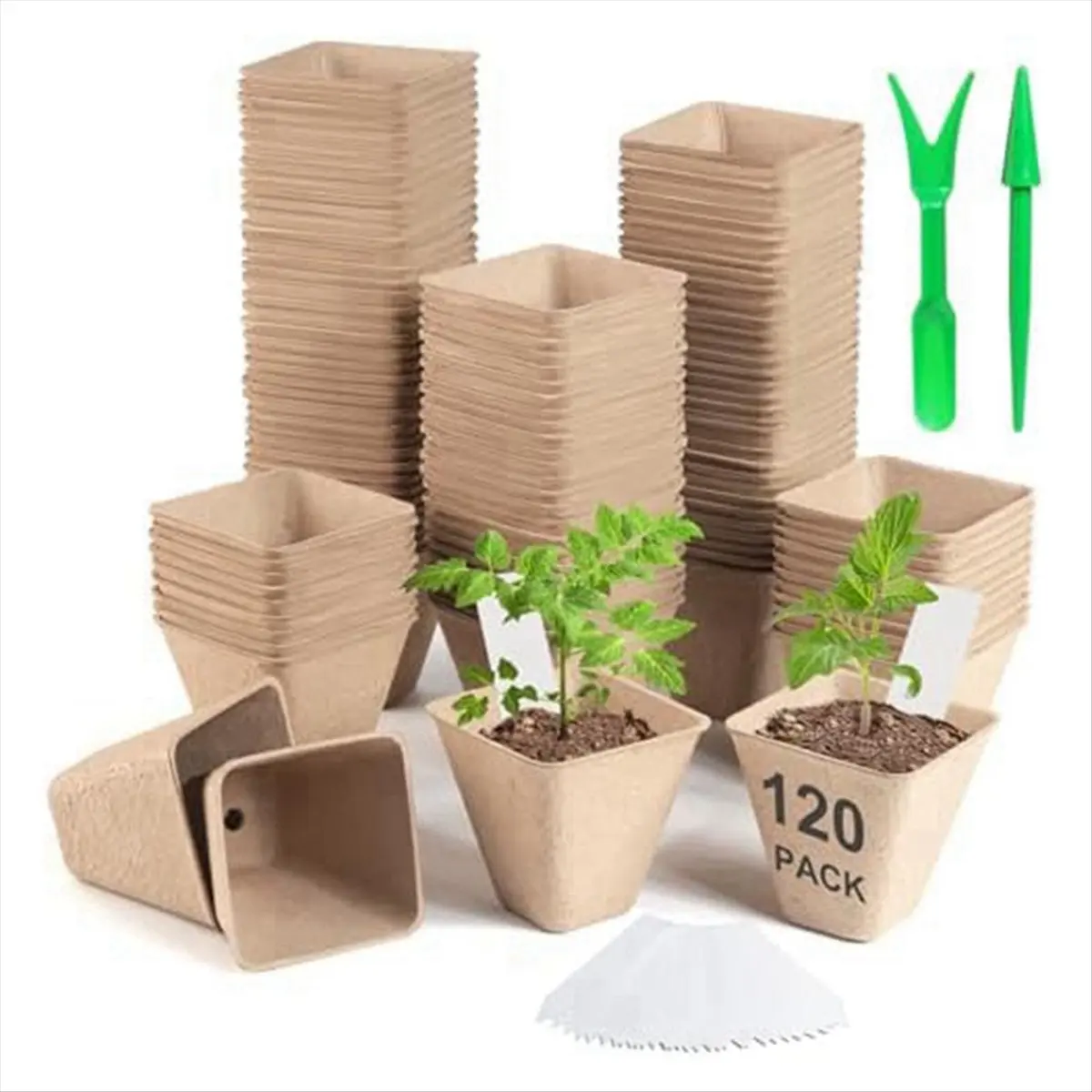 

A24I 120 Pack Square Peat Pots for Seedlings, Seed Starting Pots with Drainage Holes,Biodegradable Herb Seed Pots Kits