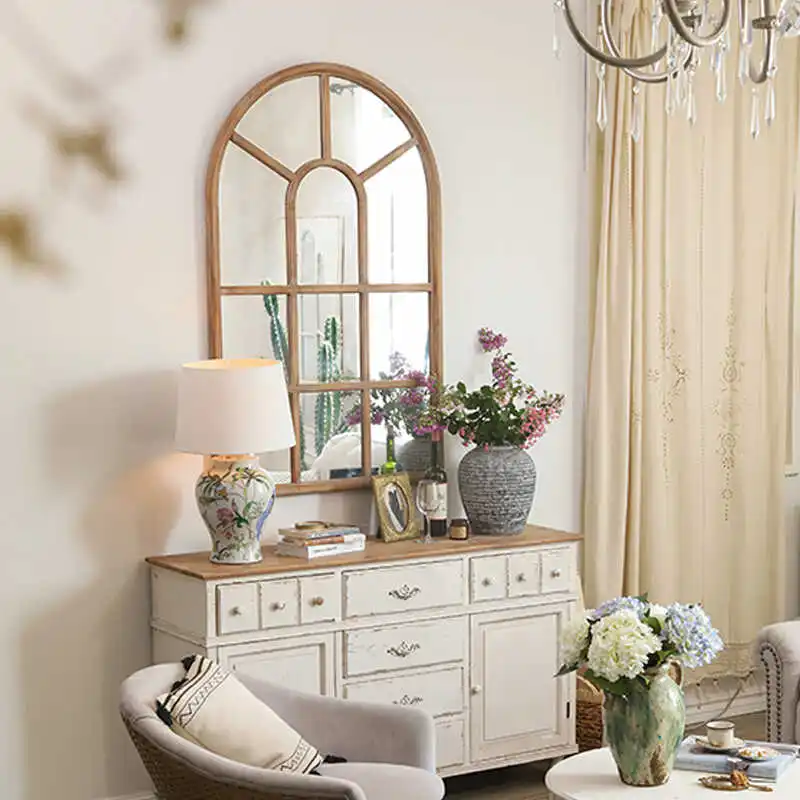 American retro wrought iron wall-mounted frame floor-to-ceiling mirror full-length mirror fitting mirror porch classic