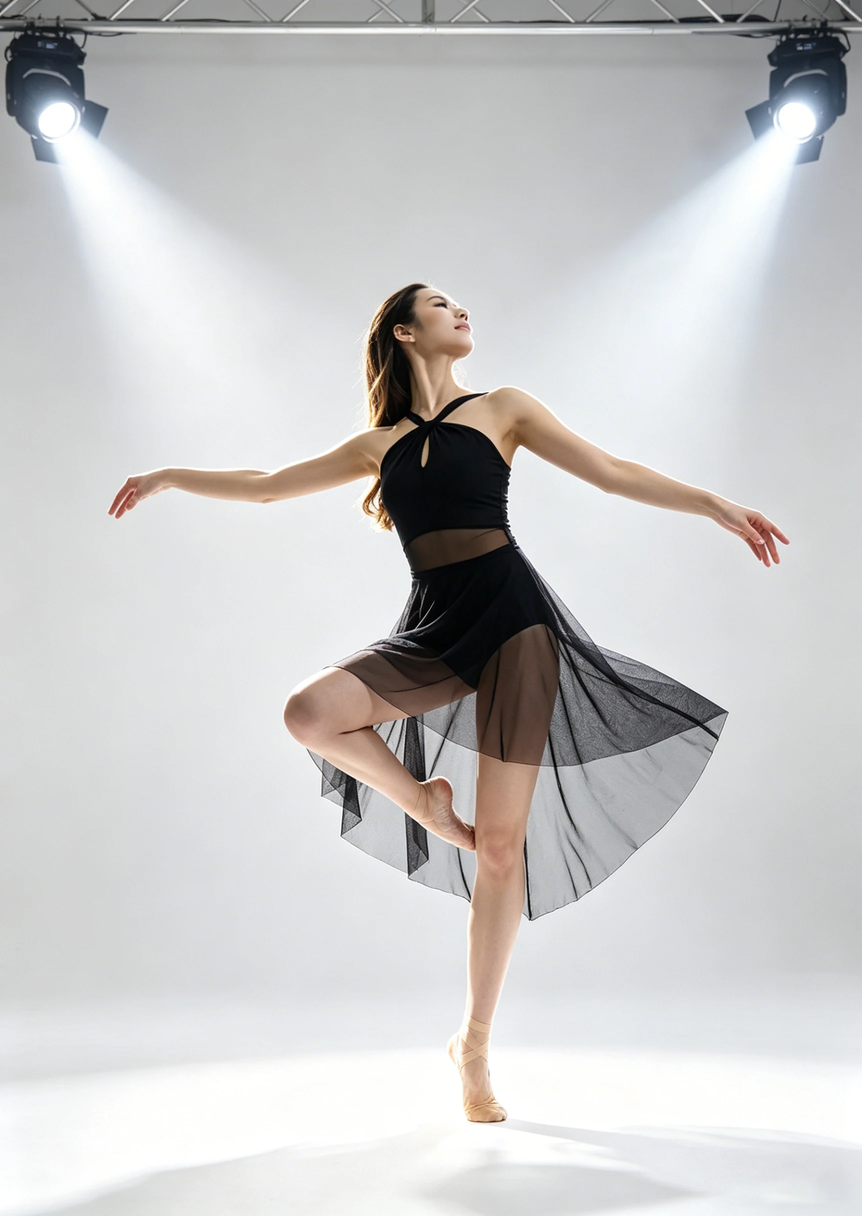 Vestido de ballet para mujer con falda transparente, cuello halter con nudo, leotardo con aberturas, traje de baile sin espalda para ballet