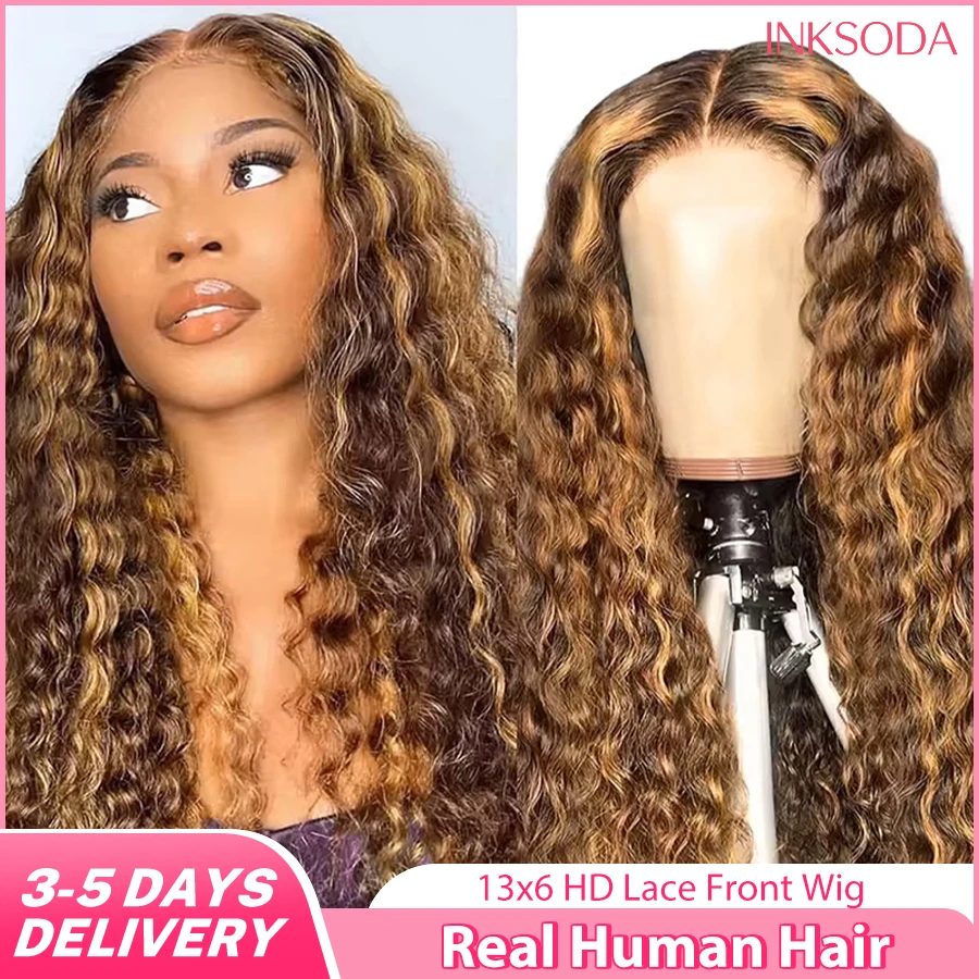 

Парик из натуральных волос 13x6 HD Lace Water Wave, 36 дюймов, 220% плотность, глубокая волна, P4/27, медово-коричневый, кудрявый, с фронтальной кружевной вставкой
