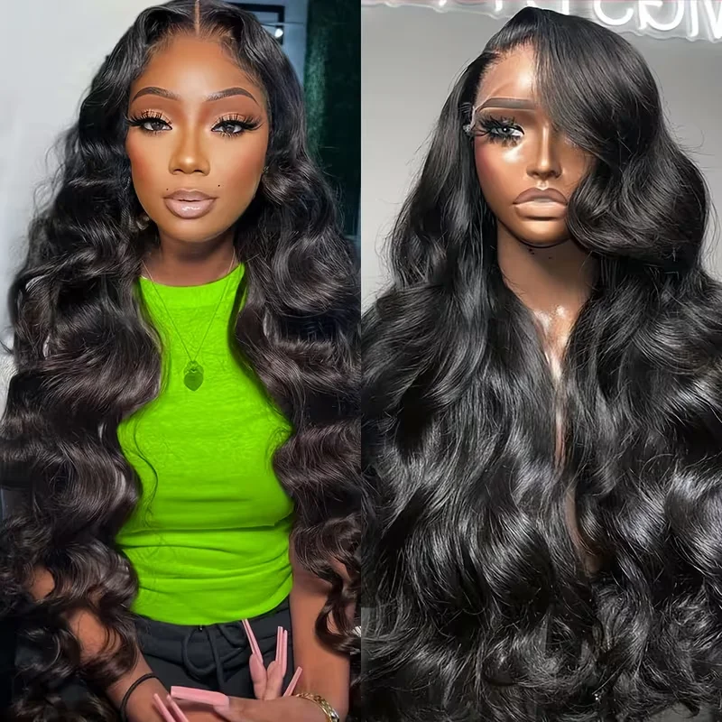 

200 Density Body Wave 13x4 HD Transparent Lace Front 360 Human Hair Wig Black 13x6 Lace Frontal Wigs 30 46 Inch PrePlucked Lace