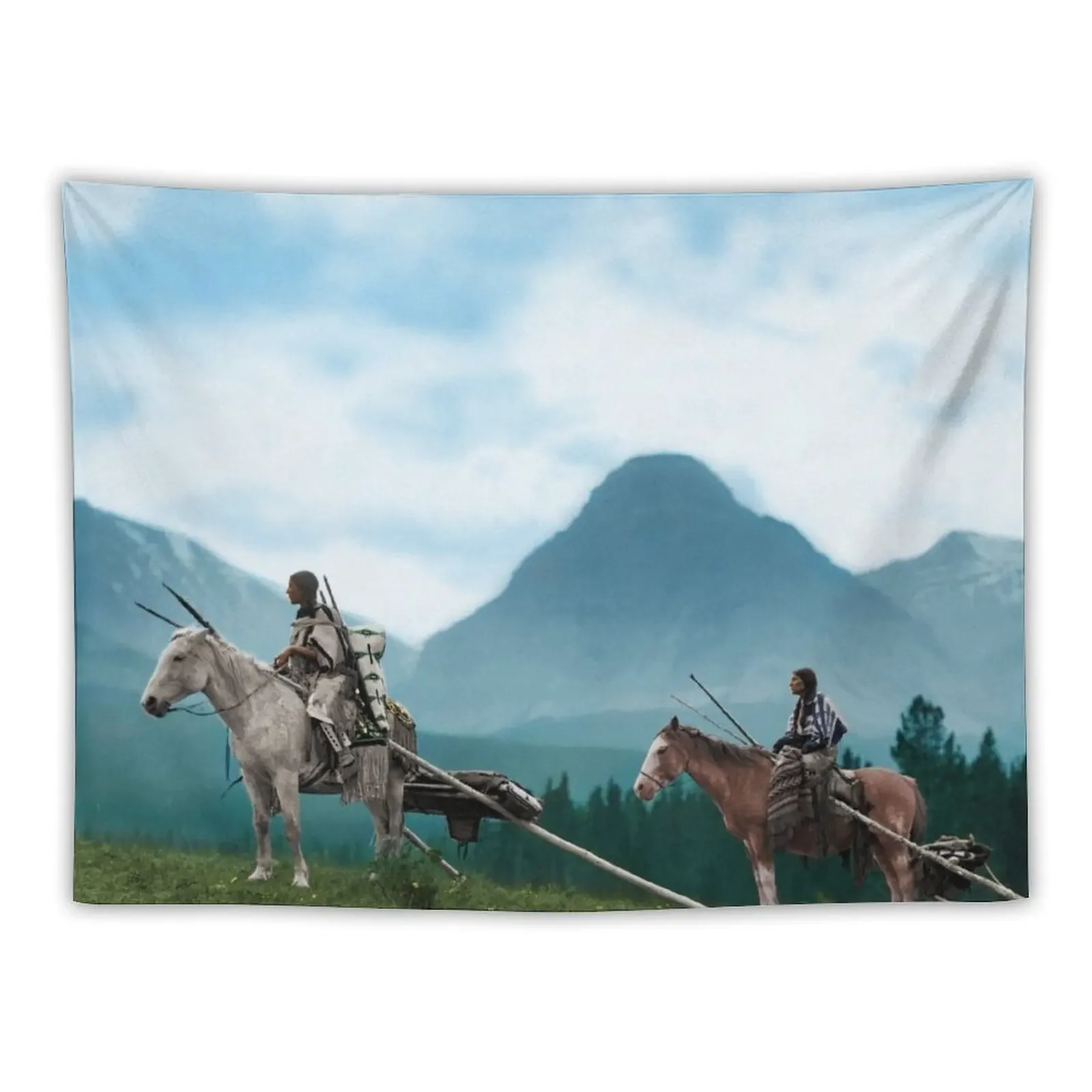 

Waiting For The Hunters - Blackfoot Indian Women Tapestry Home Decorating Decor Home Funny Tapestry