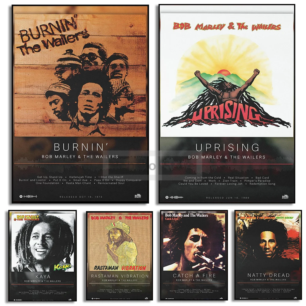Bob Marley & The Wailers Band Album Cover Poster Reggae Music Prints Canvas Painting Reggae Music Wall Art Home Room Decoration