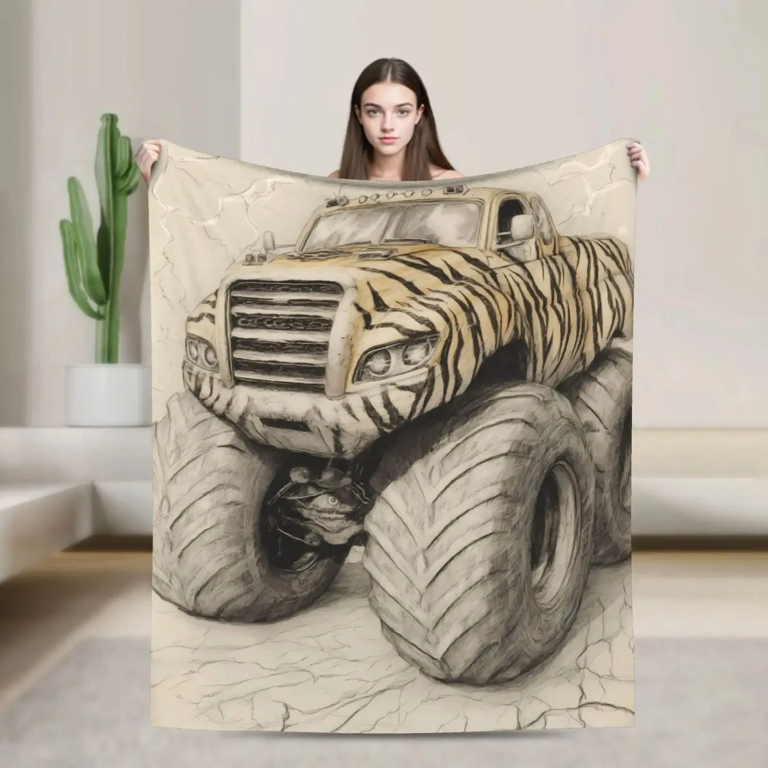 

Плед для грузовика с тигровым принтом - Мягкий фланелевый плед для кемпинга и отдыха на природе