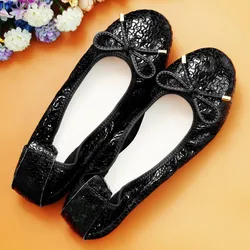 Casual Shoes For Women Genuine Leather Bowknot Ballet Flat Women's Shoes Large Size 44 2023 Summer Footwears Zapatillas De Mujer