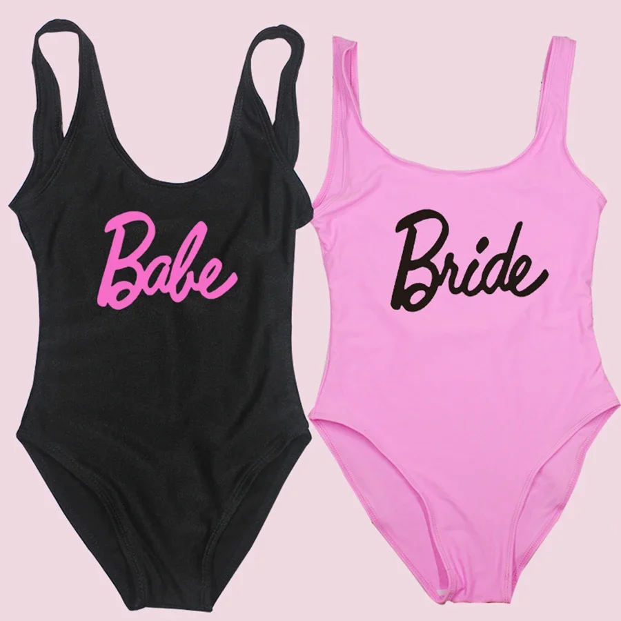 S-3XL Bride One Piece Swimsuit Women Swimwear Babe Beachwear Summer Bathing Sexy Swimsuits Wedding Party Swimming Suit Plus Size