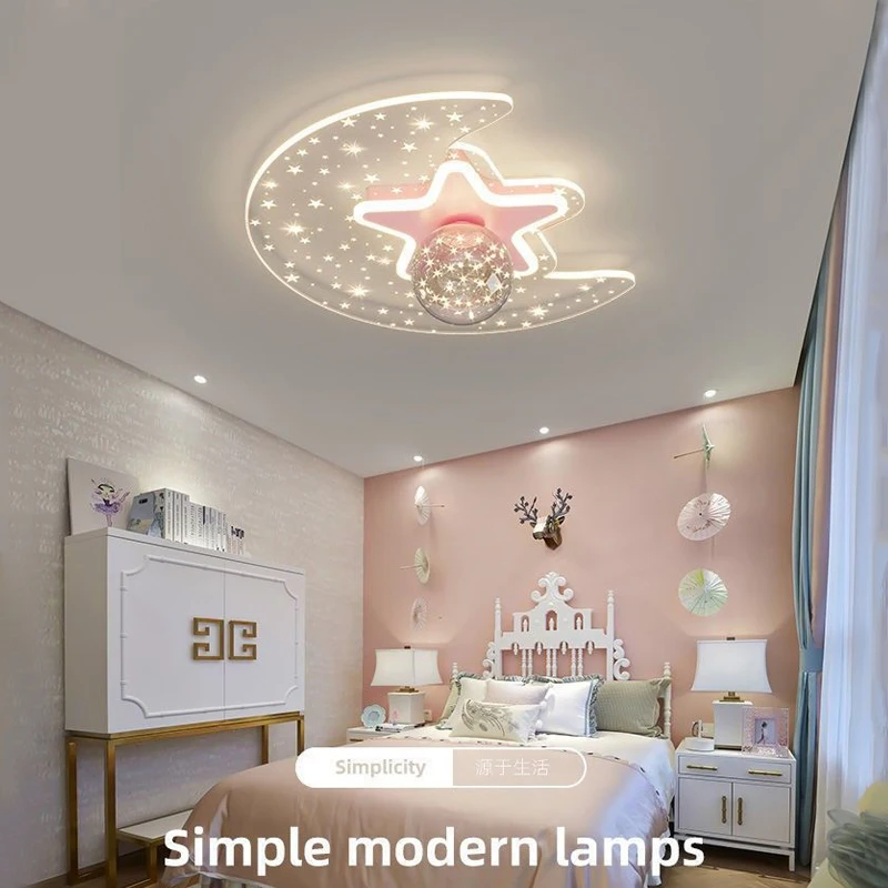 Modern led Ceiling Light Kids Room Light Ceiling Star Moon Chandelier Lights For Bedroom Girls Princess Lustre Baby Nursery Lamp