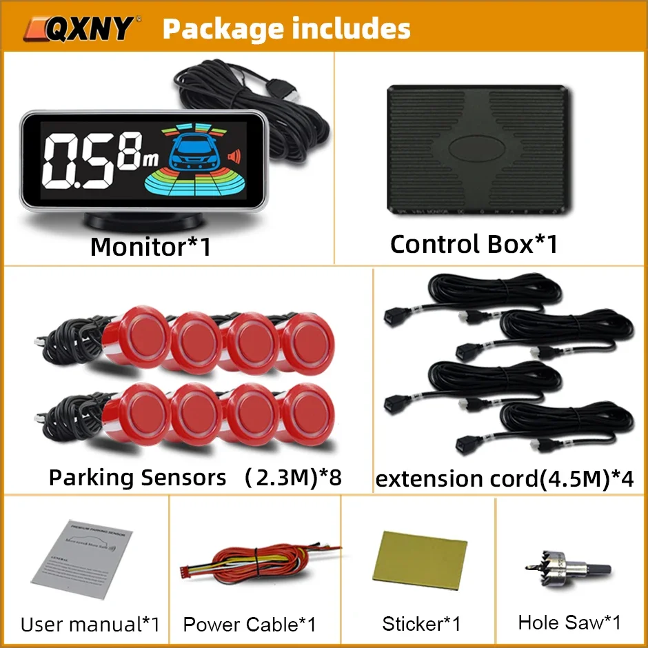 8-Parktronic Parkeersensoren Kit Omkeren Voor en Achter Auto Backup Radar Detector Backing Assistance Sound Aler AID