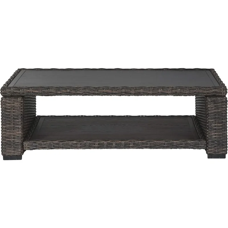 Outdoor Wicker Cocktail Table with Aluminum Frame, Brown Coffee Tables Living Room