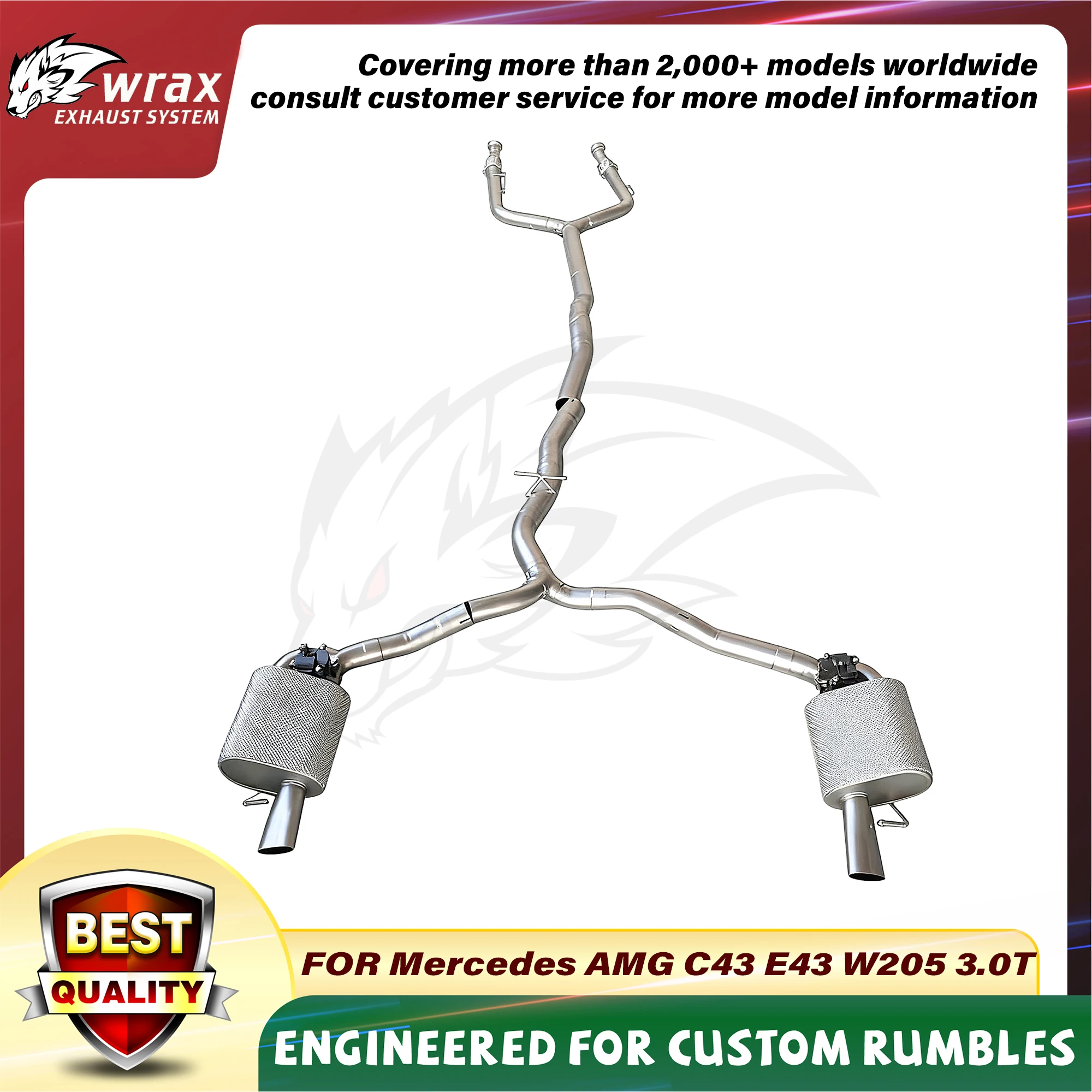 

SS304 Valve Catback System WRAX for Mercedes BENZ AMG C43 E43 W205 3.0T Dual-exit Exhaust Plug-and-Play Easy installation
