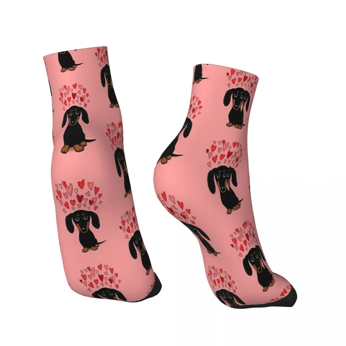 Black And Tan Dachshund With Valentine Hearts Cute Cartoon Wiener Dog Ankle Socks Male Mens Women Spring Stockings Printed