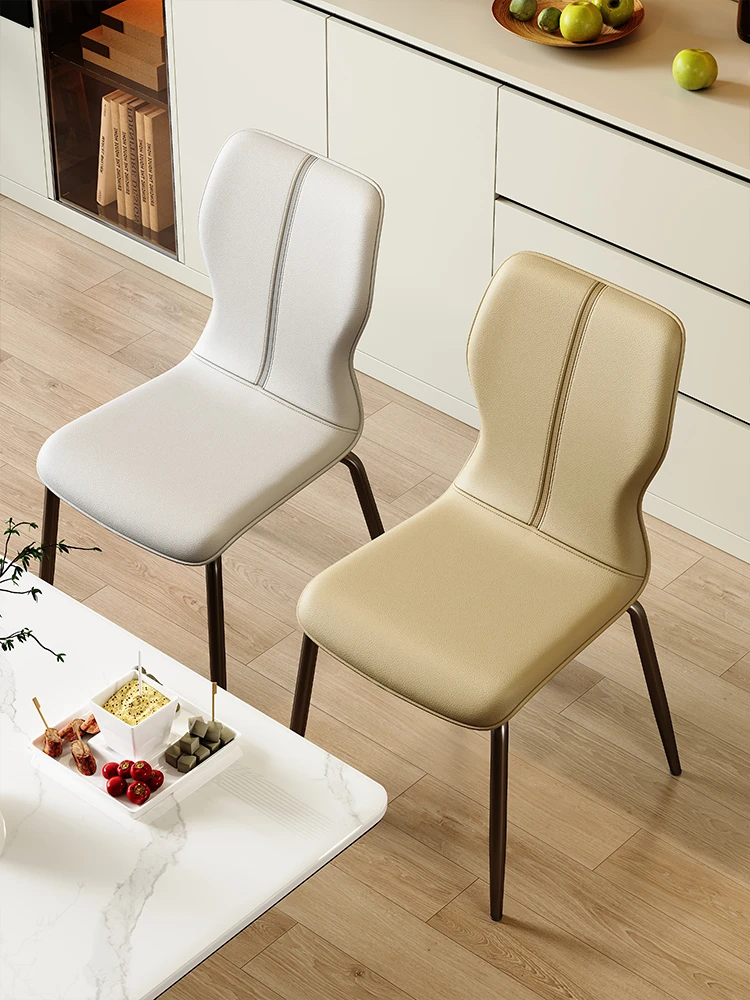 Nordic dining chair restaurant Soft bag stool light luxury hotel Leather backrest chair Cafe design Waiting chair Home Furniture