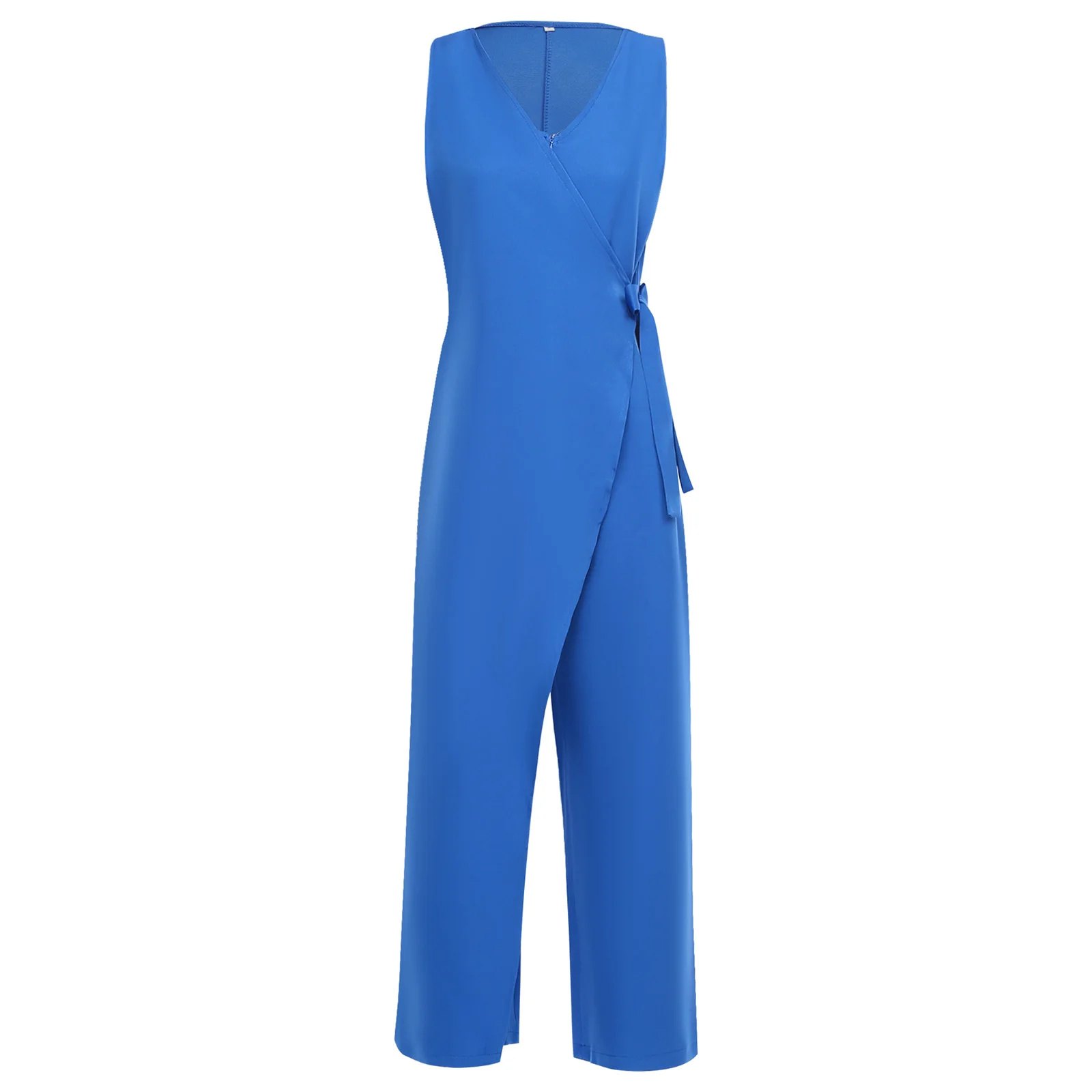 Women Elegant Casual Evening Jumpsuit V-neck Sleeveless High Waist Wide Leg Pants Festival Outfit for Banquet Wedding Pageant