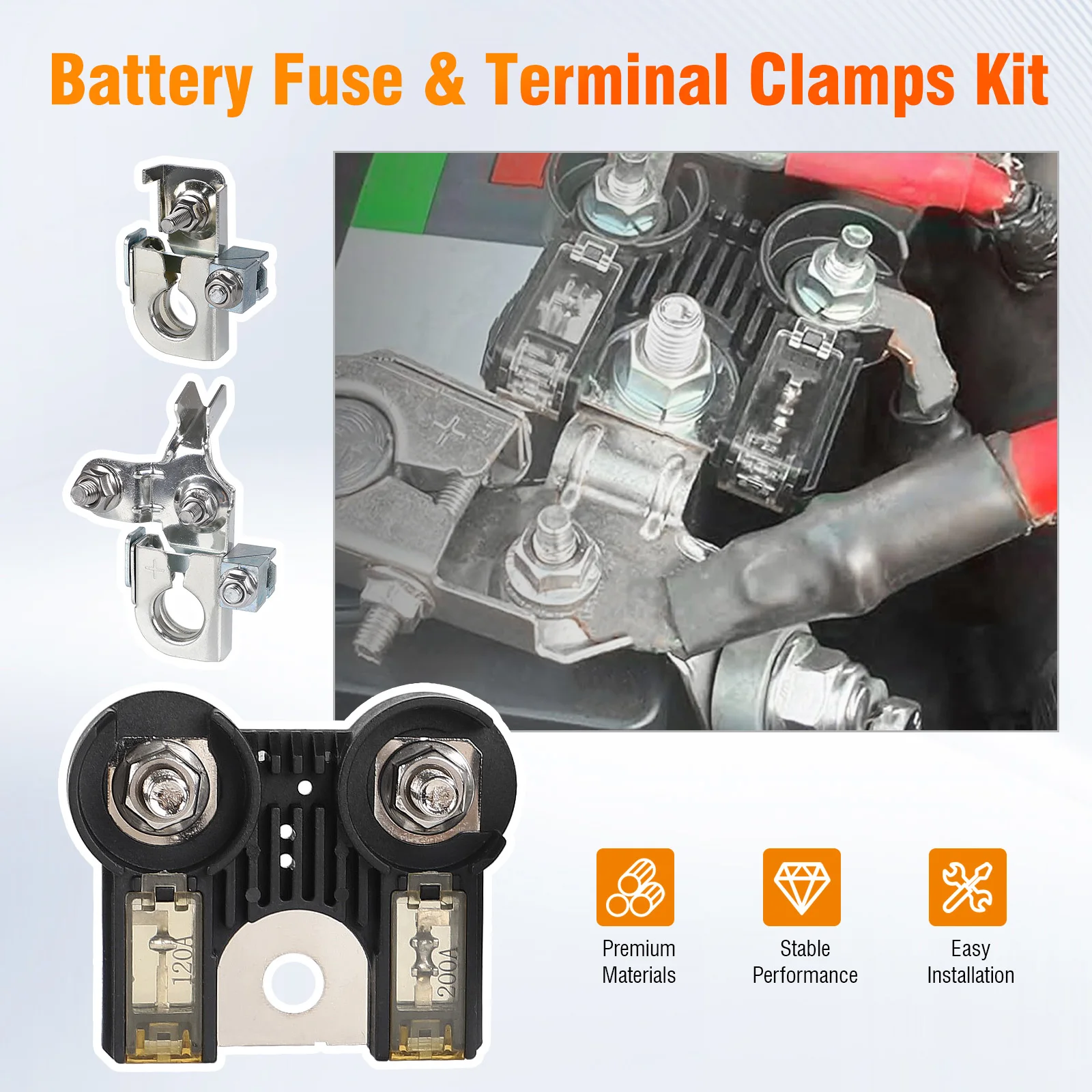 For Ford F-150 2011-2014 120A/200A Replacement 12V Battery Terminal Clamp And Battery Fuse Terminal BT4Z-14450-BA AL3Z14526AA