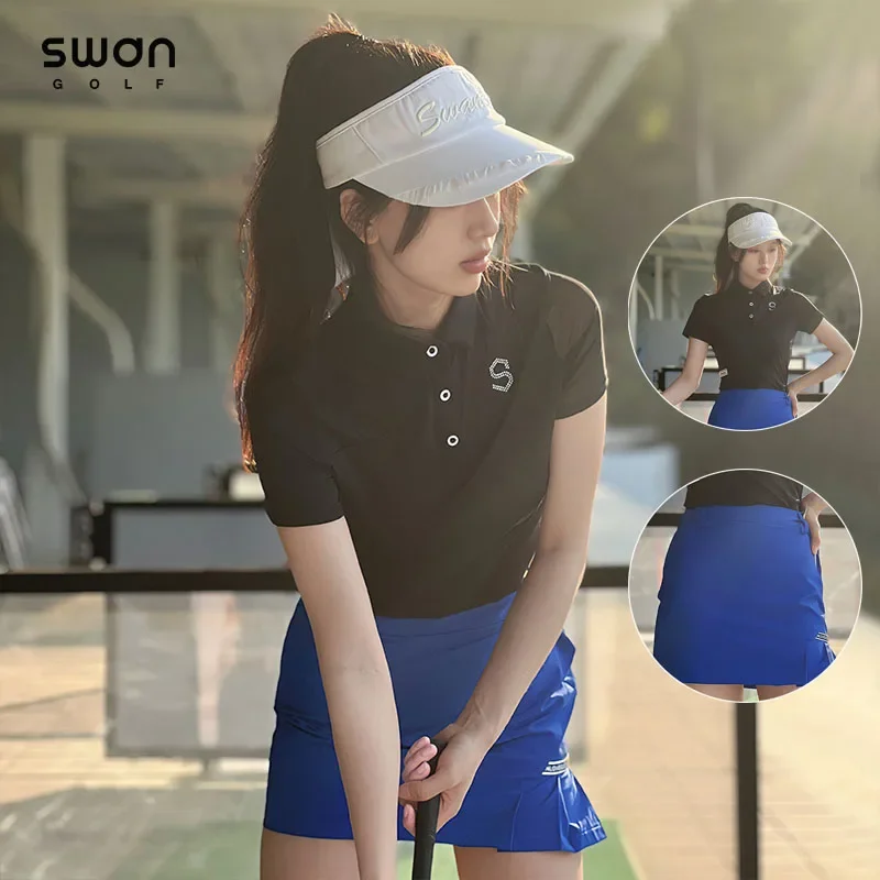 

SG Ice Silk Cooling Tops Women Short-sleeved Anti-sweat Golf Polo T-shirts Girl Golf A-lined Skirt High Waist Pencil Skort Sets