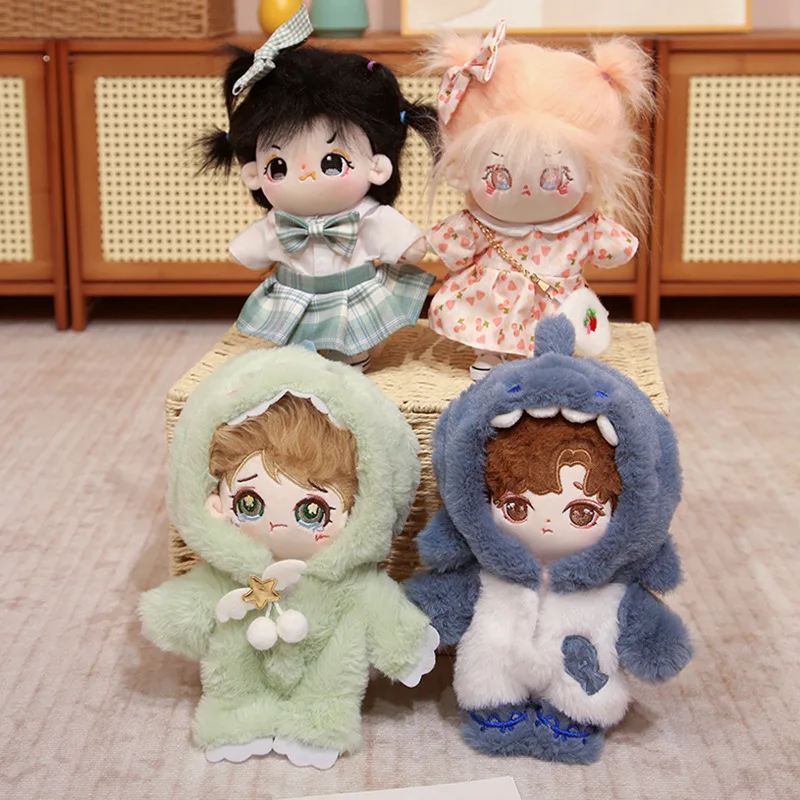 

20cm Cute Boy Green Blue Fluffy Suit Plush Doll Kawaii Stuffed Customization Figure Naked Dolls for DIY Clothes Accessory Toys