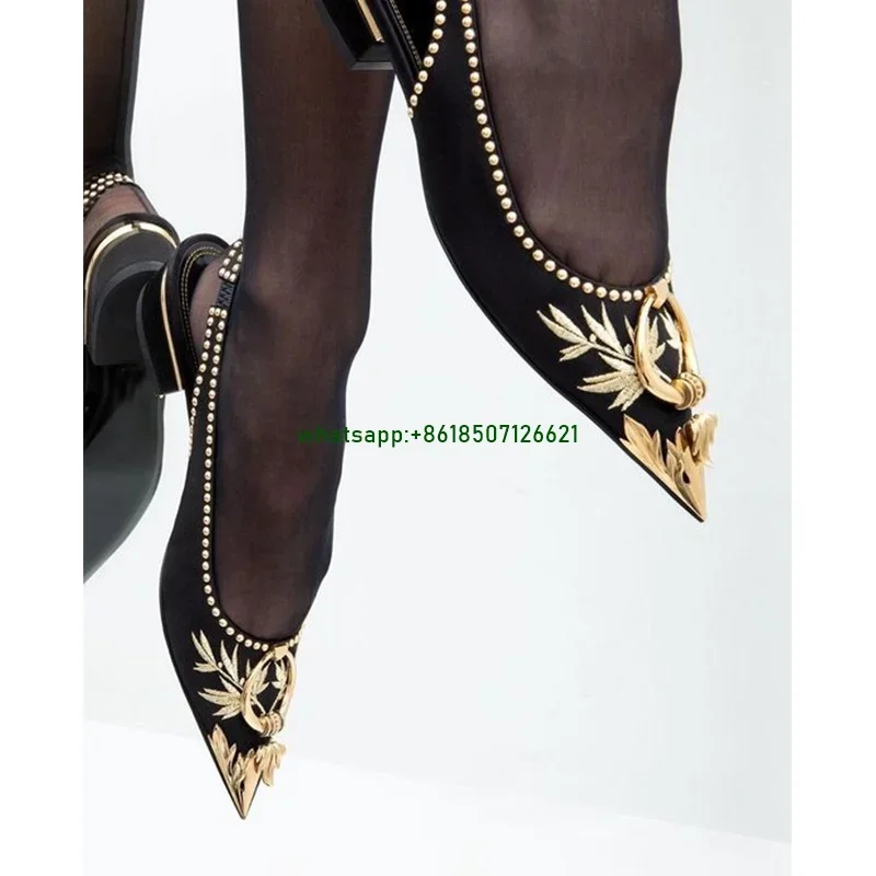 

Design Women Pointed Toe Metal Head Back Strap Luxury Women Pumps Embroidered Stiletto Heels Women Slingback High Heels
