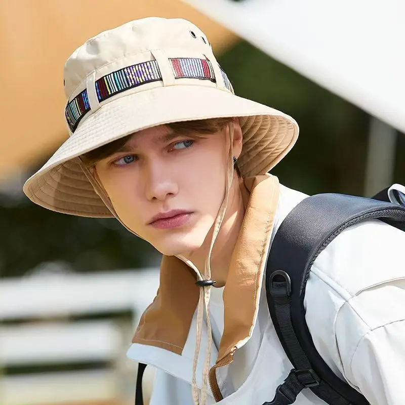 Summer Outdoor Boonie Hat Hiking Camping Safari Bucket Hat Breathable Beach Sun Hat with Chin Strap Sun Protection Fisherman Hat