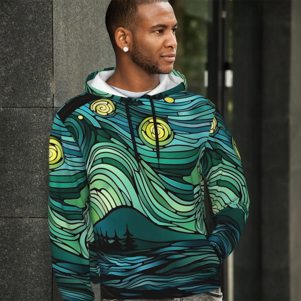 

Abstract Starry Night Print Casual Hoodies Funny Velvet Warm Hooded Shirt Autumn Long Sleeve Street Wear Oversize Hoodie Present