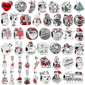 2024 New Silver Plated Christmas Series Alloy Santa Claus Charm Beads For Pandora DIY Bracelet Necklace Jewelry Accessories Gift