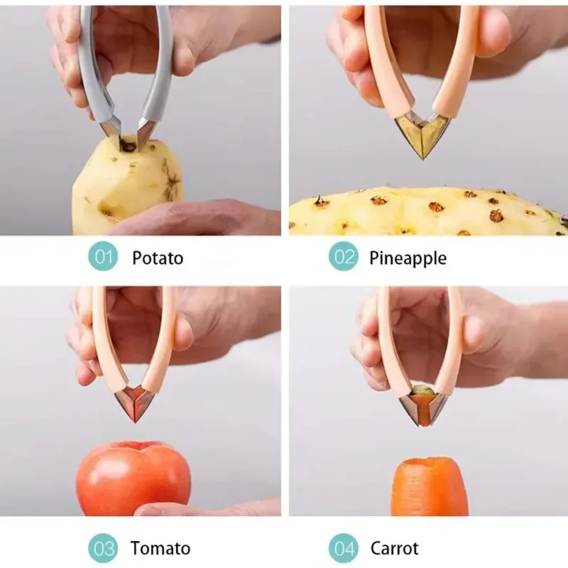 Kitchen Stainless Steel Pineapple Eye Corer Fruit Vegetable Knives Stem Remover Clip Strawberry Huller Peeler Tweezers Gadgets view 4