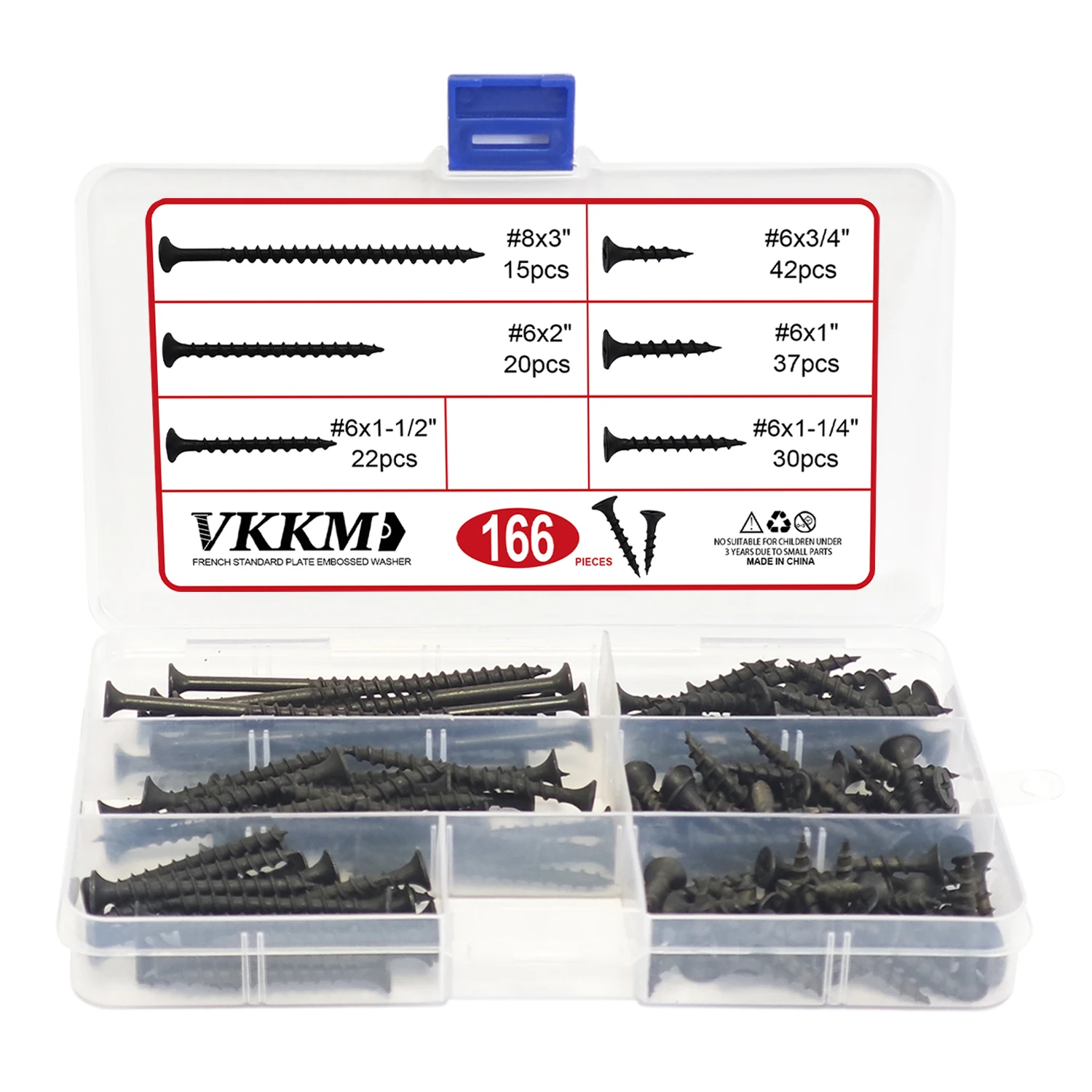 High Durometer Wood Screw Assortment Kit, 166 pcs, Phillips Screwdriver Flat Head, Wood Screws, Drywall Screws, Assorted Screws