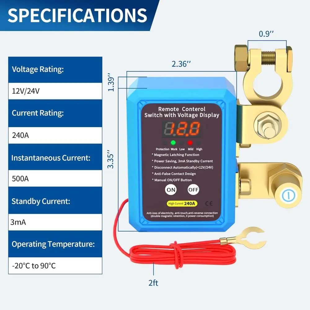 12V 240A Car Battery Disconnect Switch Quick Cut-off Remote Control Power Cut Off Kill Switches Protective Battery
