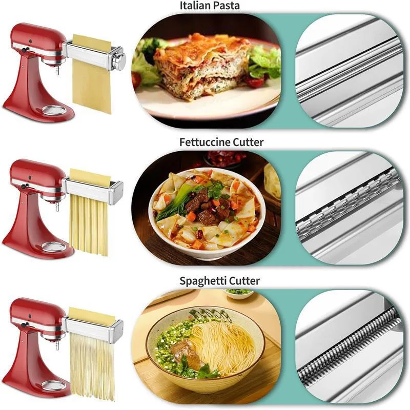 

3pcs Noodle Machine Accessories for KitchenAid Stand Mixer Pasta Attachment, Spaghetti Fettuccine Cutter Fit All KitchenAid Chef