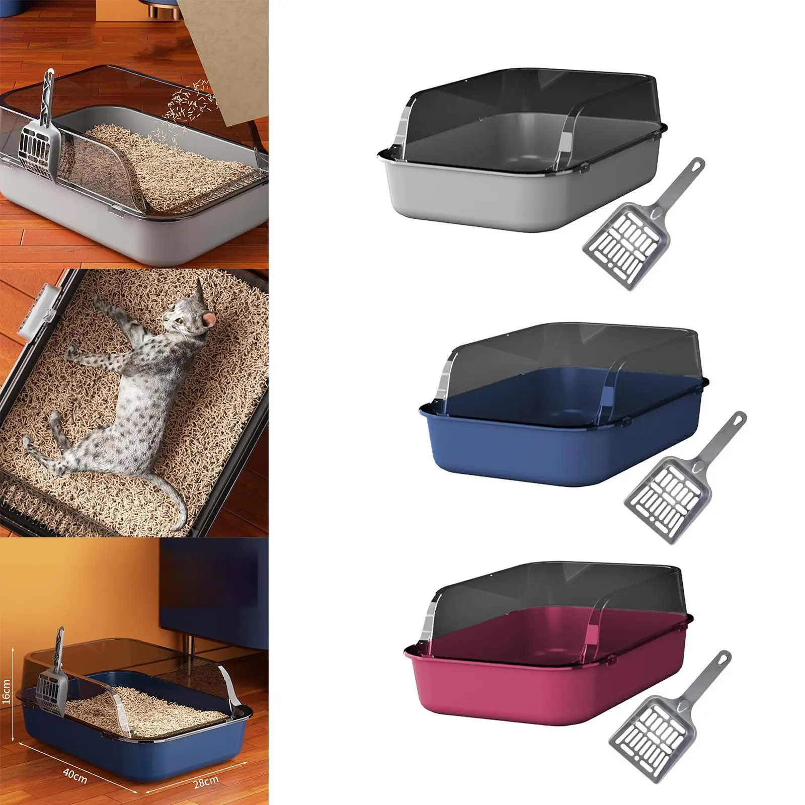 Offene Katzentoilette, Kätzchen-Toilette, spritzwassergeschützt, hochseitig, siebendes Katzentoilette, halbgeschlossen, für Hauskatzen für ältere Katzen, junge Katzen