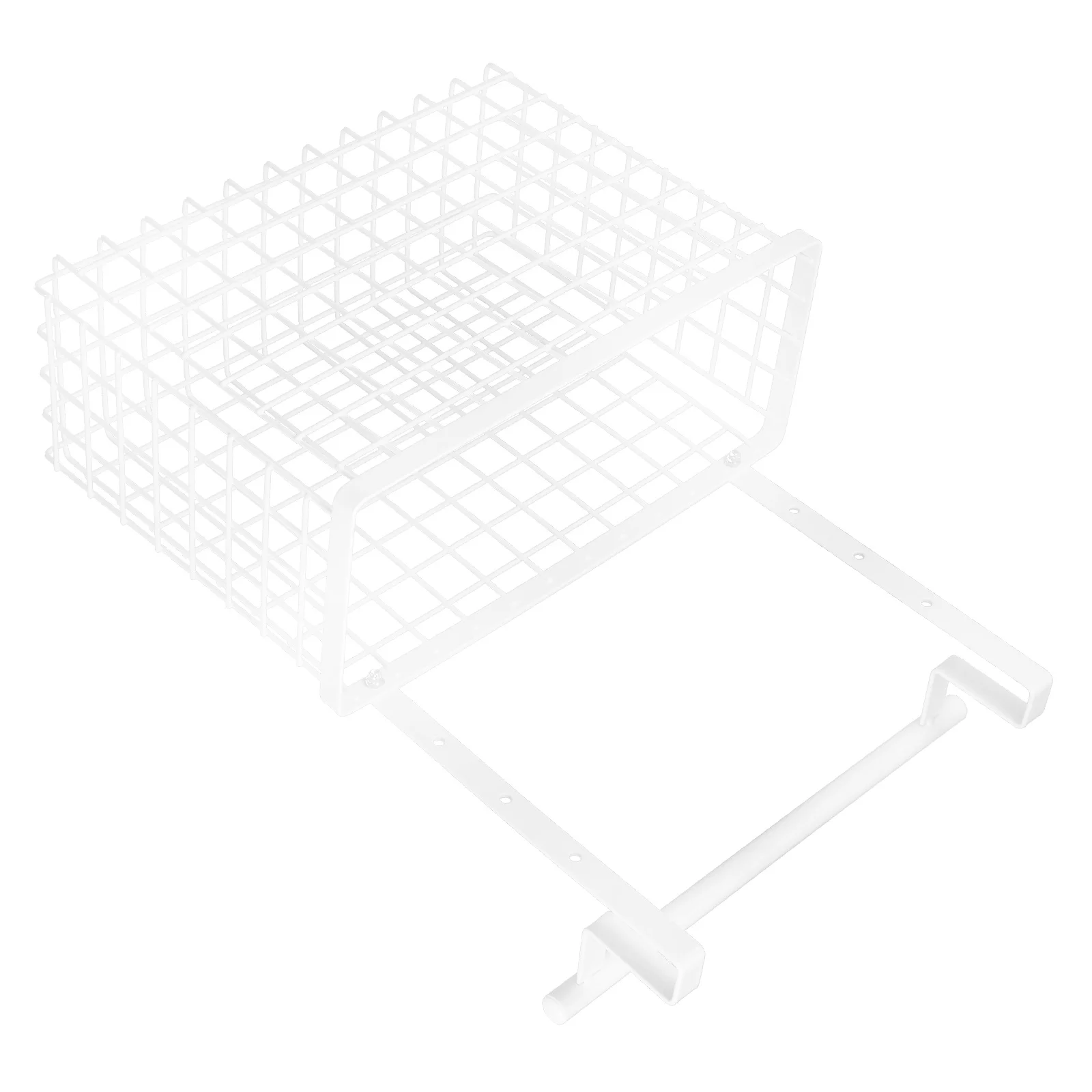 

Iron Wire Grid Storage Basket Over Cabinet Door Organizer with Towel Bar Kitchen Bathroom Pantry Storage White
