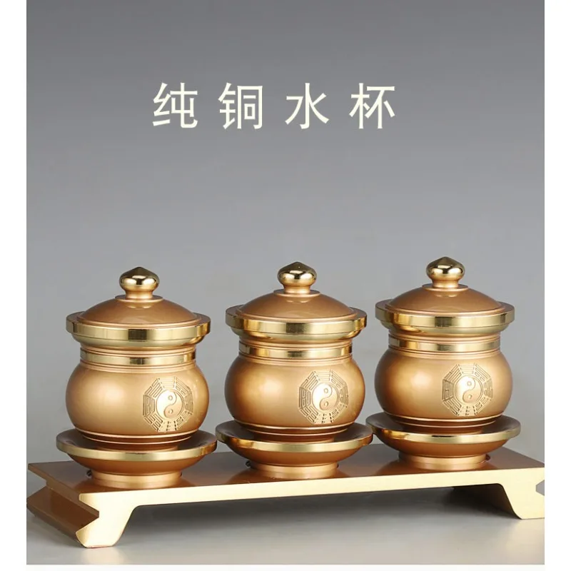 Brass Worship Water Cup With Tray Religious Ritual Offering Cup Home Altar Decor Ornament
