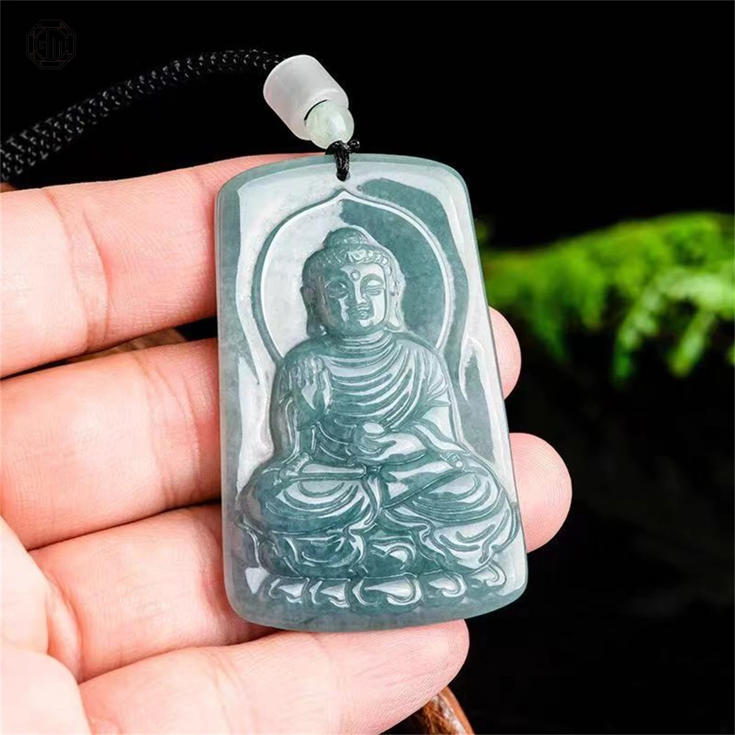 Natural Grade A Jadeite Blue Water Ruyi Laughing Buddha Ice Pendant Unisex Men Women Gemstone Classic Necklace Jewelry Gift