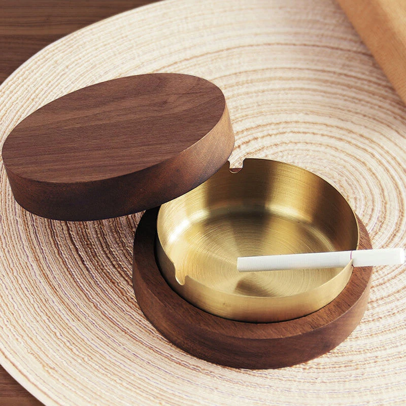 

With Stainless Steel Liner Walnut Wood Ashtrays Indoor Walnut Wood With Lid Fly Ash Ashtray Ash Tray Living Room