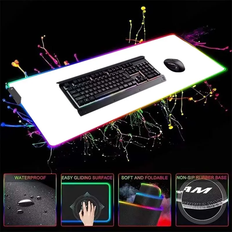 أبيض RGB الألعاب ماوس الوسادة ، LED ماوس ، الخلفية مكتب حصيرة ، كبير الكمبيوتر لوحة المفاتيح الفئران حصيرة ، مضيئة XXL ، لعبة الملحقات