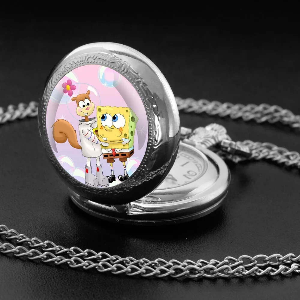 

Cartoon Vintage Glass Dome Quartz Pocket Watch Chain Linked Timepiece Pendant Ideal for Men Women Children As Gifts