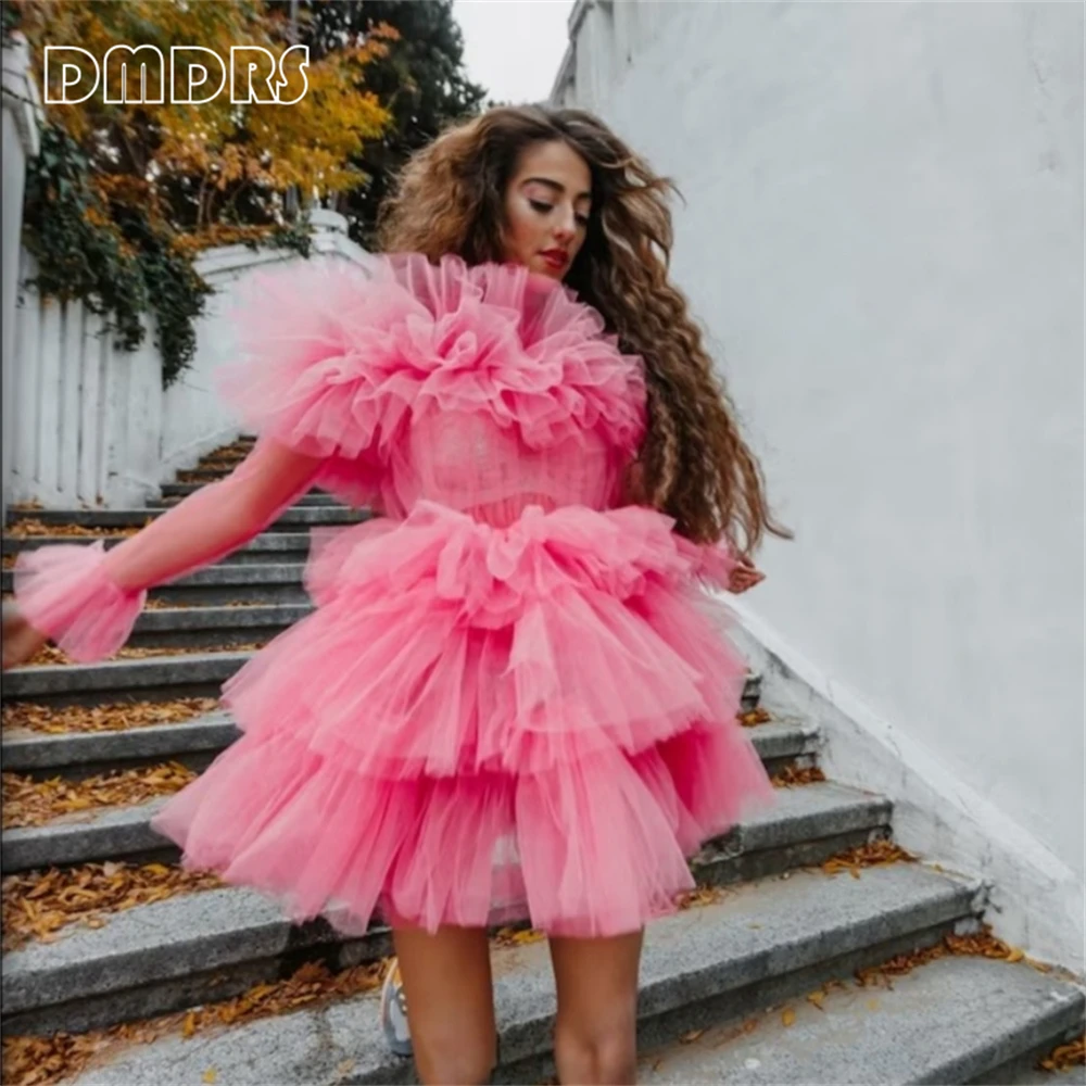 120 Colors Puffy Tulle Dress Mini Short Amazing Dress Photo Session Dresses Long Sleeves High Neck Custom Size