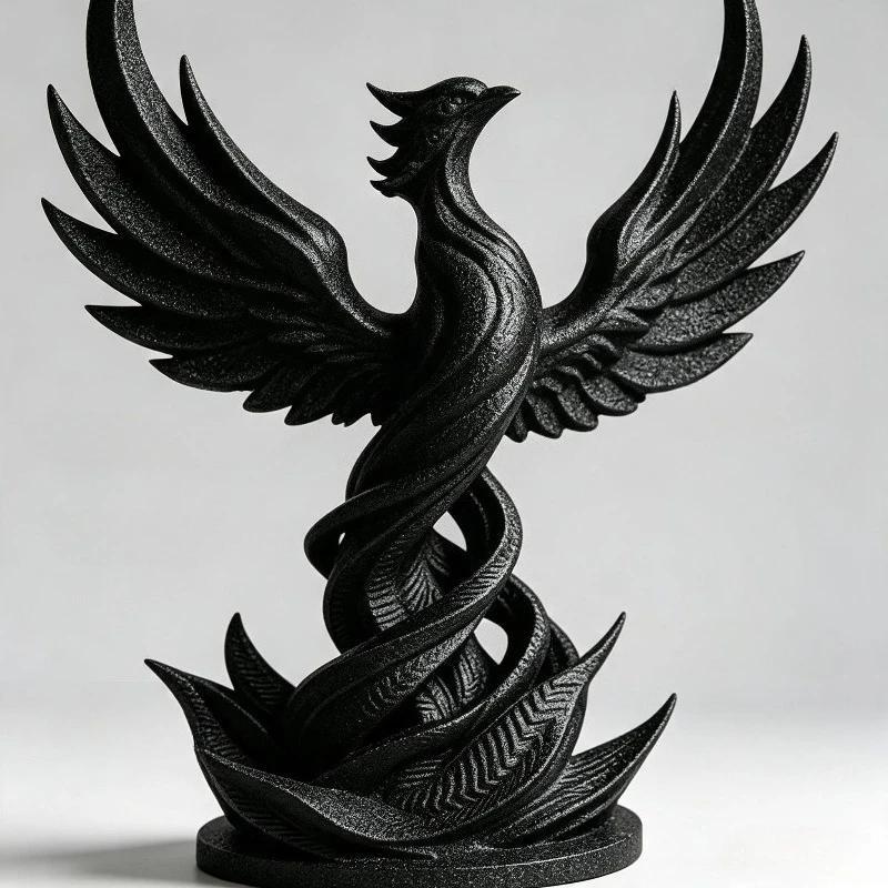 Black Sand Texture Phoenix Statue Resin Sculpture, Spread Wings Phoenix Tabletop Ornament, Modern Home Decor Figurine