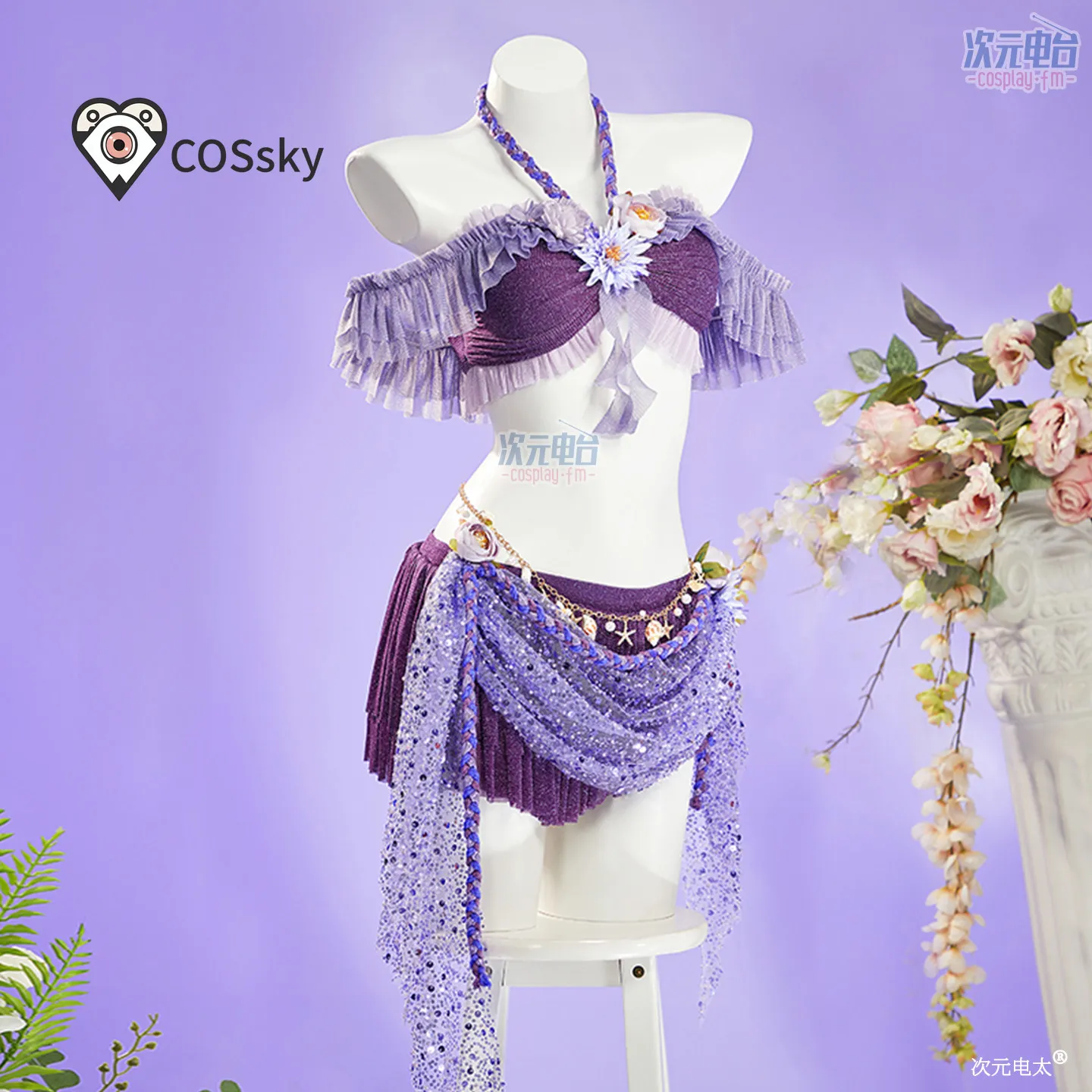 

New Purple exotic style bikini Cosplay Costume swimsuit women sexy strapless dress Halloween party beach uniform
