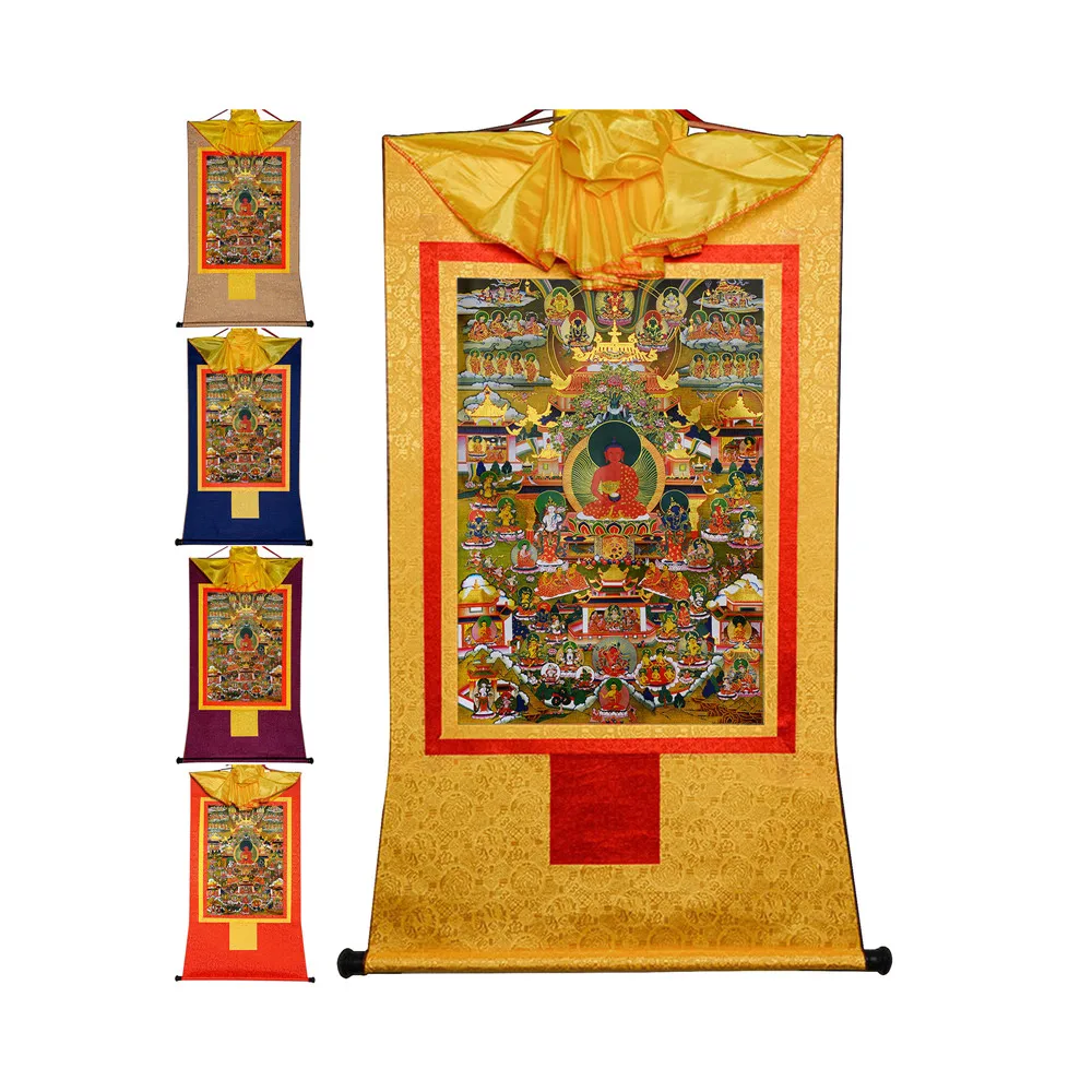 Gandhanra Bronzing Printed Thangka Art - Amitabha Pure Land Thangka,Hand Framed Tibetan Buddhist Thangka