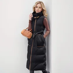 2024 Winter New Long Women's Down Cotton Vest Jacket Stylish And High-End Plush Stand Collar Cinched Waist Slimmer Warm Jacket